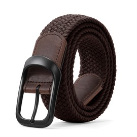 JASGOOD Men Elastic Braided Woven Stretch Belt 1 3/8 Casual Belt Golf Belt for Jeans Pants,Coffee