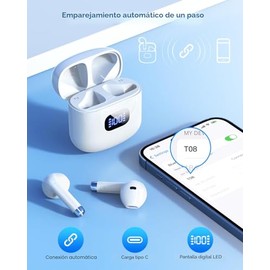 KTGEE Auriculares Inalámbricos Bluetooth 5.3, Auriculares Estéreo de 40 Horas de Reproducción con Estuche de Carga con Pantalla LED, Auriculares Intra