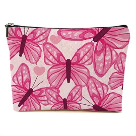 DHKG Pink Butterfly Makeup Bag Cosmetic Bag Butterfly Gifts for Women Girls Friend Niece Daughter Butterflies Lovers Gifts Travel Organizer Zipper Pouch Graduation Birthday Friendship Gifts