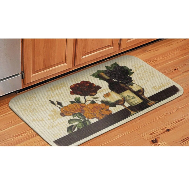 Mainstays TEXTURED PRINTED KITCHEN RUG/MAT (18"x30") WINE,ROSE FLOWERS & GRAPES,