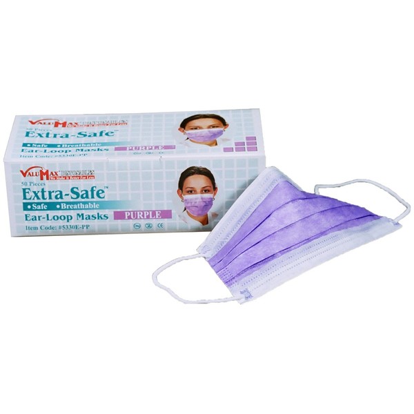 ValuMax 5330E-PP Extra-Safe Disposable Earloop Face Masks, Non-Woven Inner Layer,