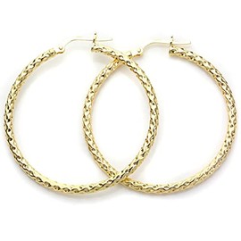 9ct Gold Wavy Twisted Creole 2mm Tube 15mm Earring Hoops