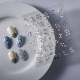 Flower Nail Stickers, Flowers Nail Art Stickers 5D Relief Small Floral Leaf Designs Nail Decals Self-Adhesive Nail Art Supplies Sliders Flower French Manicure Sticker for Nails Decoration