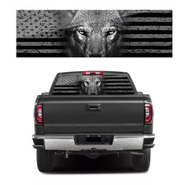 LynsaTac 65x22 in American Flag Eagle Decals for Trucks SUV American Flag Window Decal, Classic Rear Window Decals for Car Decor - One Size Fits Most Pickup Trucks (Wolf)