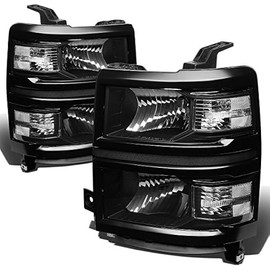 Auto Dynasty Headlights Assembly Compatible with 2014 2015 Chevy Silverado 1500, Driver and Passenger Side Halogen Headlamps Replacement, Black Housing Clear Corner