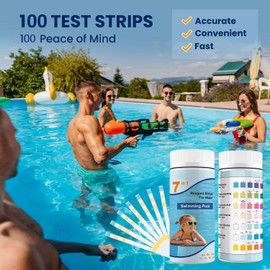 7-in-1 Pool Teststreifen für Spa, 100 Stäbchen pH Wert Teststreifen Wassertest-Set Genauer Pool Tester für Pool Gesamthärte, Freies Chlor, Brom, Gesamtchlor und PH-Wert, Pool Ph Tester,Pool