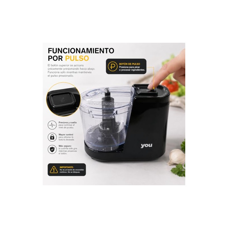 Mini Procesador Eléctrico Picador de Alimentos Compacto YOU 1.5 Tazas