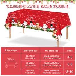 Tiamon Fabric Christmas Tablecloth Table Cover for Rectangle Table, Washable Snowman Santa Claus Table Cloth Decorations for Xmas Winter Holiday Party Supplies (Red,52 x 70 Inch)