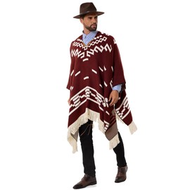 JXVX Alpaca Wool Poncho mexican ponchos for men Spaghetti Western Hippie Poncho Cowboy Pancho Costume Sweater Cloak (Wine Red- Large-XLarge)