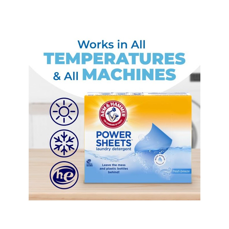Arm & Hammer Laundry Detergent Power Sheets,Fresh Breeze, up to