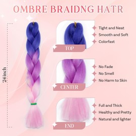 SEGO Pro Braiding Hair Extensions 24 Inch Synthetic Hair Box Jumbo Braid Hair for Crochet Twist Braids Hair Extensions for Women Braids Attachment Pack of 1 (Dark Blue to Light Purple to Light Pink)