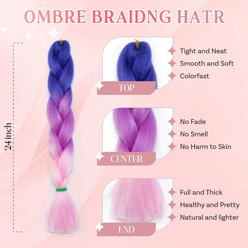 SEGO Pro Braiding Hair Extensions 24 Inch Synthetic Hair Box Jumbo