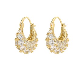 MIKAMU 14K Gold Thick Oval Hoop Earrings for Women CZ cubic zirconia Gold Plated trendy Thick Oval Earring for Women Jewelry (gold)