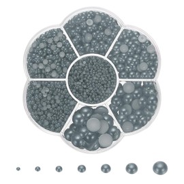 PATIKIL 5645Pcs Flatback Pearls Beads for Crafting, 7 Sizes Half Round Resin Beads Flatback Pearl Charms for DIY Nail Art Phone Decoration Socks Charms, Dark Silver Gray