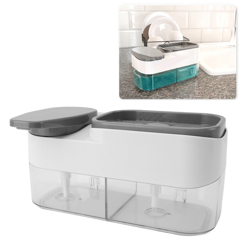 2 in 1 Kitchen Sink Dish Soap Dispenser Sponge Holder