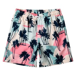 MADHERO Mens Boardshorts Quick Dry Printed Beach Swim Trunk Mesh Lining Pink Palm Size L