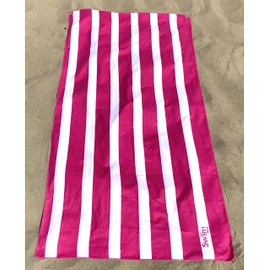 SwimMad Beach Towel 200x90cm XL, Quick Dry, Sand Free, Compact, Lightweight Microfibre for Travel - Cabana Stripes (Pink, Extra Large (200x90cm))