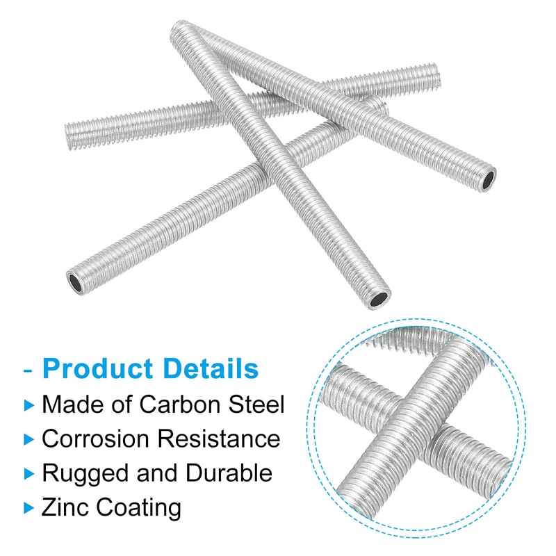 PATIKIL M8 Fine Thread Carbon Steel Lamp Pipe With Nut,