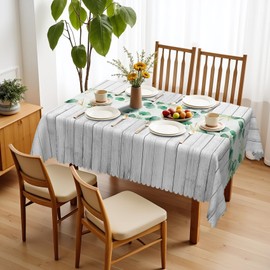 Xiazhilaio Rustic Farmhouse Rectangular Tablecloth 84 x 60 Inch - Vintage Wood Grain with Greenery Accents, Waterproof & Wrinkle-Resistant Table Cover for Dining Room, Kitchen, or Outdoor Use