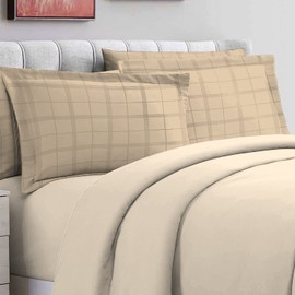 Taupe Big Checked Bedding Cotton King Size Pillow Cases 2 Pc, 300 Thread Count 100% Long Staple Cotton Checks Pillow Cover, Sateen King Pillow Cases 50 x 90cm (Damask Bedding Set) - Pizuna