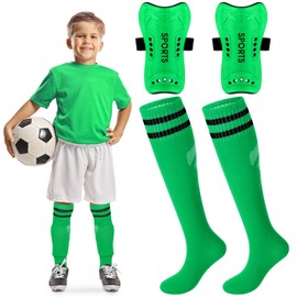 Syhood Soccer Shin Guards and Socks for Toddler Kids Youth, Lightweight Soccer Shin Pads Protective Defender Gear for 3-5, 5-10, 10-15 Years Old Children Teen Boys Girls Sports Game(S Size,Green)
