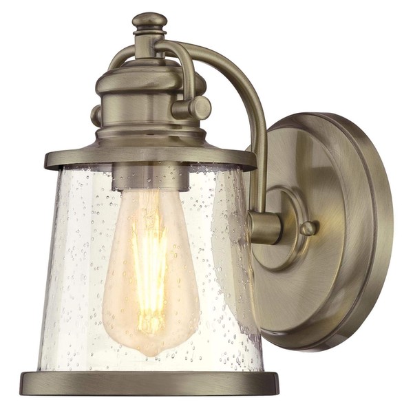Westinghouse Lighting 6374500 Emma Jane One-Light Outdoor Wall Lantern, Antique Brass Finish with Clear Seeded Glass Porch Light