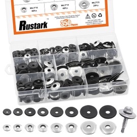 Rustark 350Pcs 8 Sizes #8#10#12#14 304 Stainless Steel Neoprene Sealing Washers Metal Bonded EPDM Rubber Washers Gasket Assortment Kit