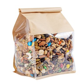 Bag Tek 6.3 x 5.1 x 10.2 Inch Tin Tie Bags With Windows, 100 Resealable Bakery Bags With Windows - Flat Bottom, For Cookies or Coffee Beans, Kraft Cotton Paper Tin Tie Bags - Restaurantware