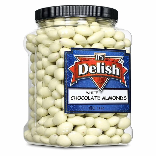Gourmet White Chocolate Covered Almonds by Its Delish, 3 LBS Jumbo Reusable...