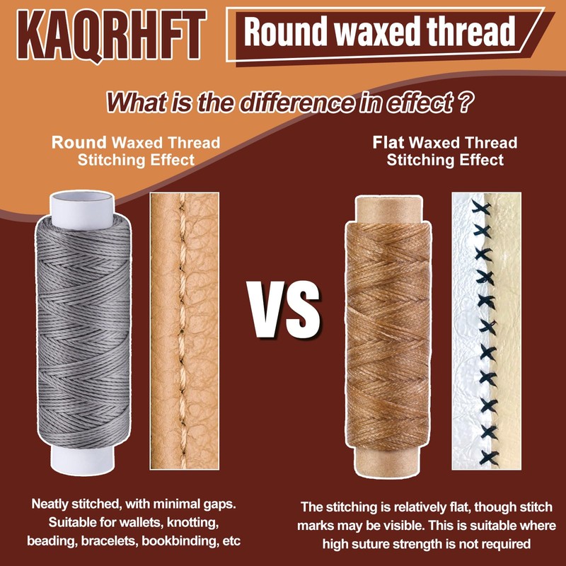 KAQRHFT 0.8 mm 54 Yards Round Waxed Thread for Leather