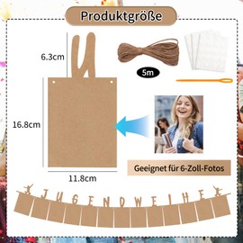 Jugendweihe Deko Neutral, Fotogirlande zur Jugendweihe Set, Gastgeschenke Jugendweihe Junge & Mädchen, 13 Kraftpapier Karten für Fotos, Hängende Wanddekoration, Jugendliche Schenken Geschenkideen