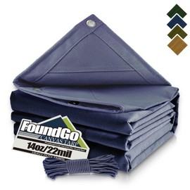 FoundGo Canvas Tarp 10x12ft Heavy Duty Waterresistant Tarps with Grommets, UV Resistant, 22 Mil Tarpaulin,14 oz Durable Cloth Covers for Car, Roof, Boat, Camp, Canopy, Woodpile with Ropes-Blue