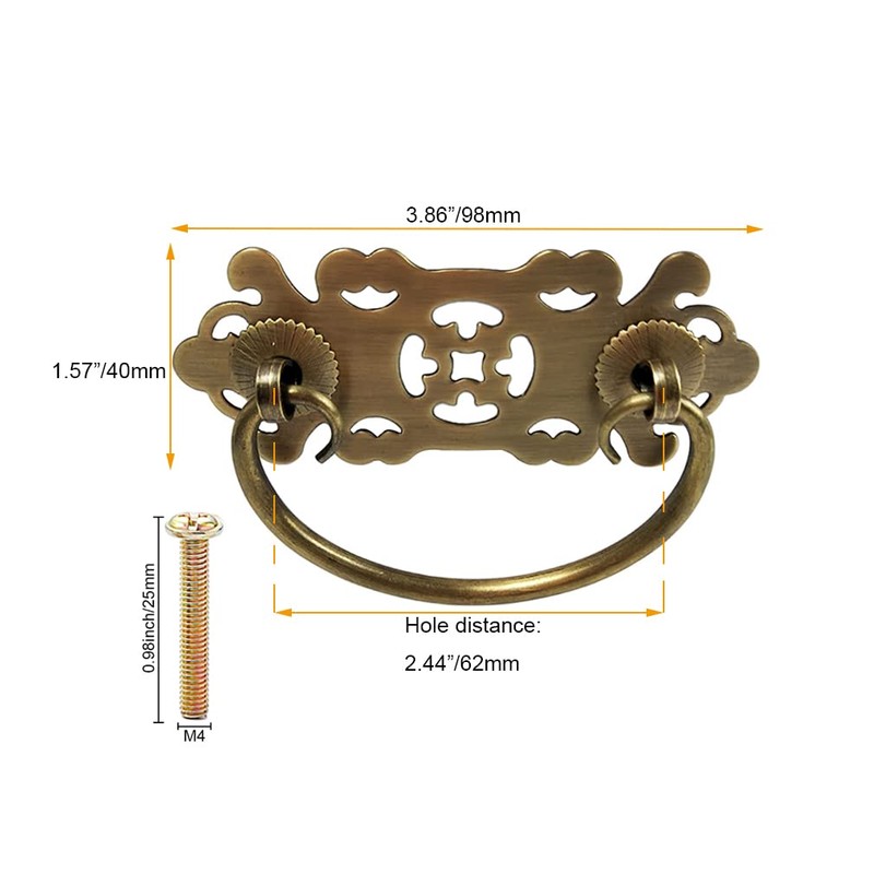 Tiazza 2Pcs Antique Brass Vintage Style Pulls Handle Bookcase Wardrobe