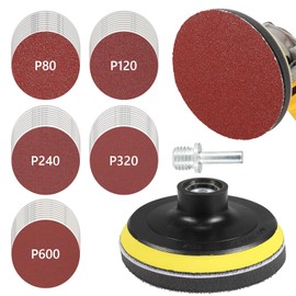 5-Inch Angle Grinder Sanding Kit,50PCS 80-600 Grit Sanding Discs with Cushion Pads, 5/8-11 Thread Hook & Loop Backing Pad with 8mm Shank for Wood,Metal, Plastic Polishing