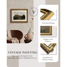 VIYYIEA Gold Framed Wall Art Canvas Print Home Decor Fruit trees Vintage Oil Painting Prints Modern Blossom Apple Tree Pictures Botanical Landscape Farmhouse Wall Decor for Bedroom Bathroom 11x14in