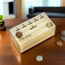 T one woods coin drop game for kids/adult with dice and wooden box | penny game for family fun coin drop | coin drop game for family and friends (Design-1)