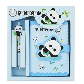 2 in 1 Cute Panda Theme Stationery Gift Box Set Includes 1 Pcs A6 Cartoon Panda Notebook Journal Hardcover Notepad Diary and Pen Gift for Birthday Christmas Kids Study Office School Supplies (Blue)