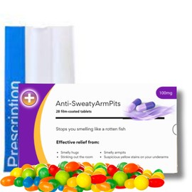 Funny Rude Prank Pill Box Filled with Jelly Beans, Perfect for a Birthday Present, Aprils Fools Day Gift, Christmas, Valentines, Boyfriend, Girlfriend, or just as a Prank Gift (AntiSweatyArmpits)