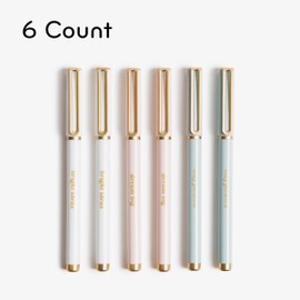 U Brands Catalina - Bolígrafos de punta de fieltro, juego de 6, bonitos pasteles clásicos con detalles dorados, punta mediana (0,7 mm), tinta negra