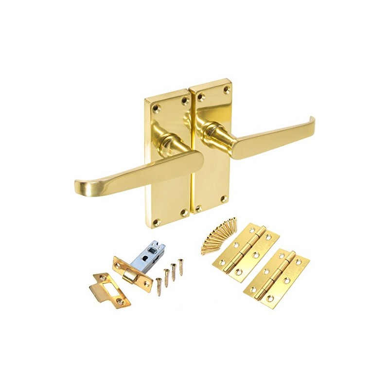 Polished Brass Straight Interior Door Handle Set - Internal Victorian