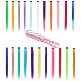 RINBOOOL Colored Hair Extensions, Clip in, Synthetic Long Straight, 22 Pieces Colorful Set, for Kids Girls Women Highlights Party, 22''