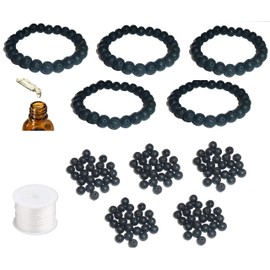 DIY Beading Stretch Cord Kit, Everything to Make The 5 Bracelets Shown, Beading Kit, Jewelry Making, Create Your Own Jewelry, Craft (Black Lava Bracelet Kit)