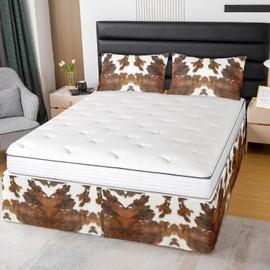 Feelyou Cow Print Bedskirt Twin Size 15 Inch Drop Animal Skin Pattern Microfiber Bed Skirt Cow Fur Pleated Bed Skirt Cowhide Print Dust Ruffle for Kids Boys Girls