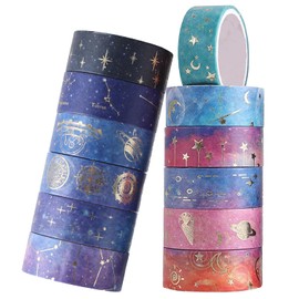 Eclovane 12 Rolls Washi Tape Set - Galaxy Purple Decorative Masking Tape for Crafts, Scrapbooking, Journaling, DIY Projects – Vibrant Patterns
