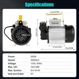 KELIBI Oil Pump, Ac 110V Electric Oil Pump Transfer Fuel Diesel, 550W 16GPM Self Priming Fuel Fluid Pump, One-Touch Switch Kerosene Bio diesel Pumps, With Connectors, For Vehicles, Construction Sites