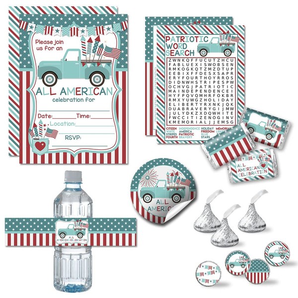 All American Celebration Party Bundle Includes 20 Invitations With Envelopes,
