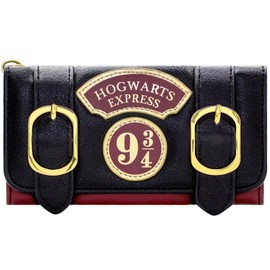 H.P. Express Badge 9 3/4 Double Buckles Wallet Tri-Fold Coin Pocket & Card Holder Black, black, Tri-Fold