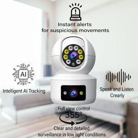 Dual Lens Security Camera - 2 Room Security Cameras WiFi - WiFi Camera Two Way - Wireless Security Cameras with Monitor - Smart Camera Lens - Video Cameras - Pet Cameras for Home - Indoor Camera WiFi