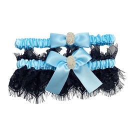 NBCMVMV - Juego de liga de boda de encaje para mujer, 2 piezas para novia con tira de distancia, juego de ligas elásticas para graduación, Azul, Talla única