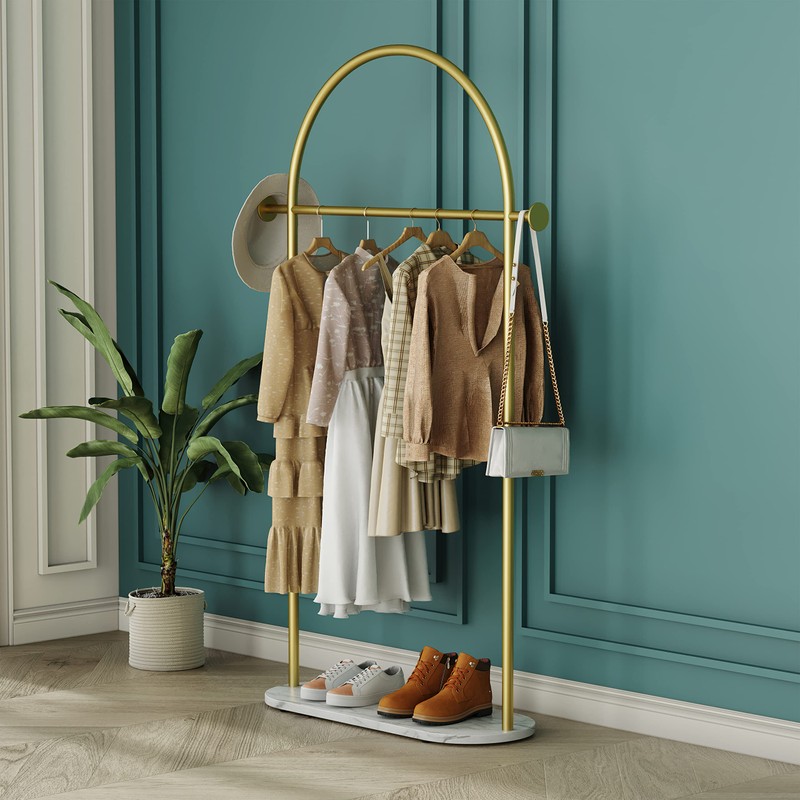 HKaikzo Gold Clothing Rack, Modern Clothes Rack with Marble Base,